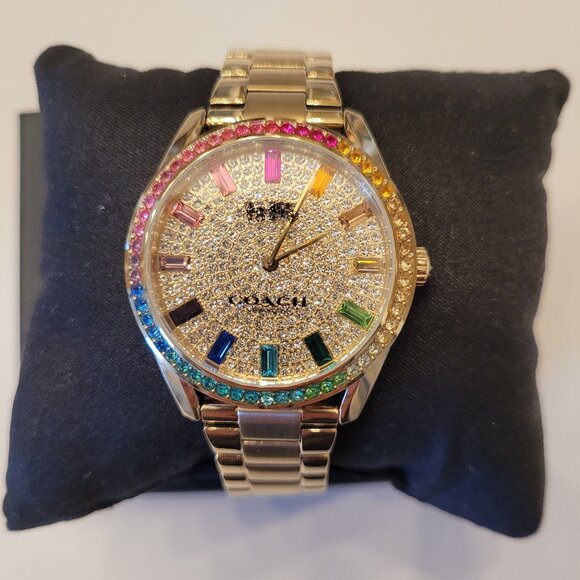 COACH Women's Preston Rainbow Gold-Tone Bracelet Watch 36mm #CB023 - Picture 1 of 10